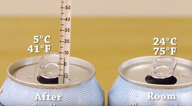 【ライフハック】ぬるい缶ジュースや缶ビールを2分でキンキン（5℃）に冷たくする方法