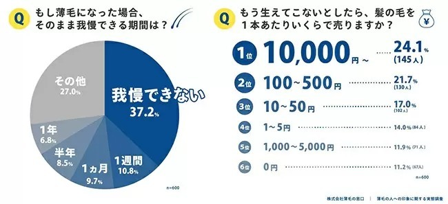 約4人に1人は髪の毛に1本1万円以上の価値を感じている！　薄毛の印象に関する実態調査