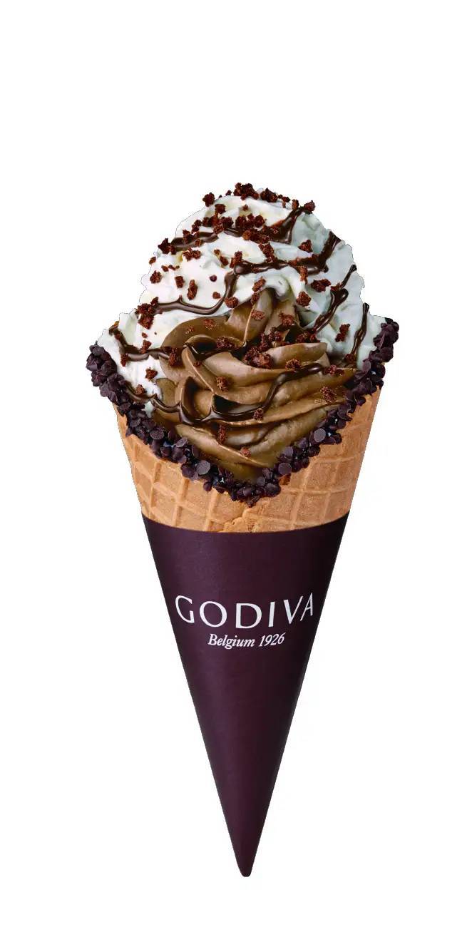 通常の約1.6倍サイズ　持ち歩けるパフェ、チョコレート感あふれる贅沢なソフトクリームがメガサイズで発売　ゴディバ「メガパフェ チョコレート」