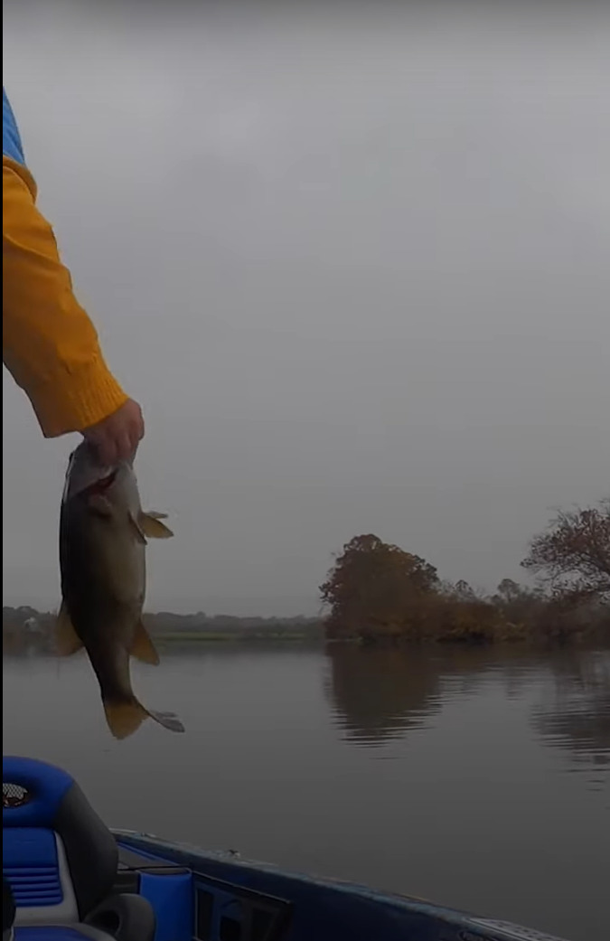 釣果を高々とカメラに向ける男性。ところがその後ろでトンデモナイ悲劇が起きたのです!!