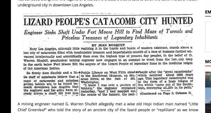 「爬虫類人間が作った巨大都市と財宝がロサンゼルスの地下にある」先住民ホピ族の驚くべき伝説とは…？