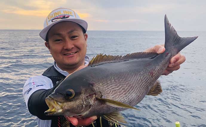 沖磯フカセ釣りで40cm超イサキ連打　最低でも37cmと大型が入れ食い