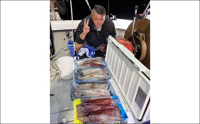 【玄界灘】夜焚きイカ最新釣果　釣れたイカ泳がせて良型マダイも