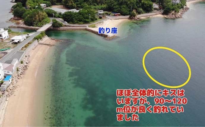 投げキス釣りで22cn頭に23匹　ポイントを空撮写真で紹介【広島】