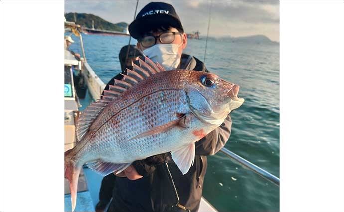 関門海峡のテンヤマダイ釣りで50cm頭に本命連打 ゲストも多彩