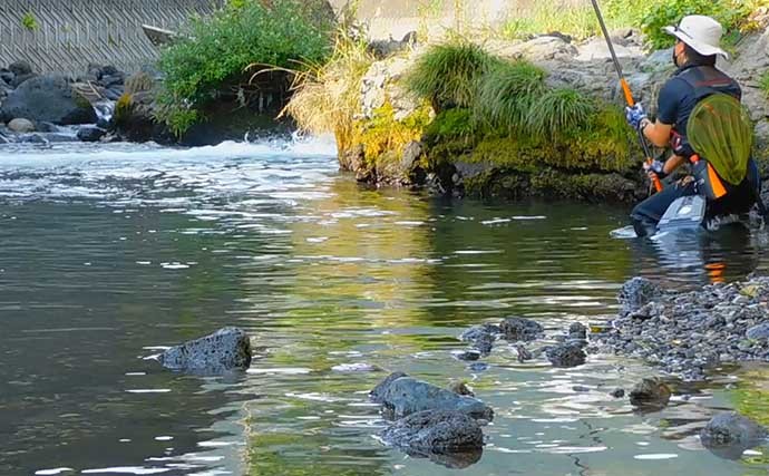 渓流エサ釣りで40cm超えニジマスに32cm尺上イワナ【山梨・桂川】