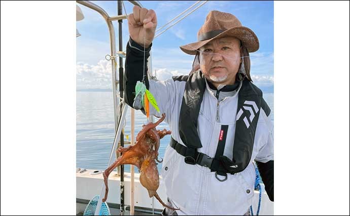 上天草の船タコ釣りで1kg級頭にマダコ12匹　雨水の影響で活性は低め？