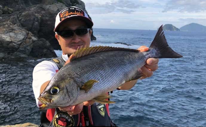 沖磯で「憧れ」のアカハタ40cm超え手中　テキサスリグにヒット【大分】