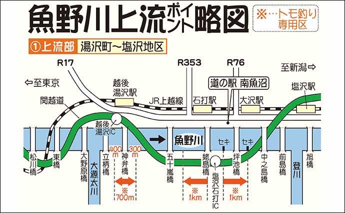 【2021新潟】アユトモ釣りオススメ河川：魚野川　エリアにより川相多彩