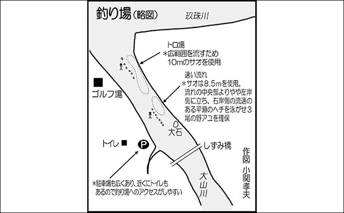 大分県大山川でのアユトモ釣りで本命29尾 午前好調も午後の強風に苦戦