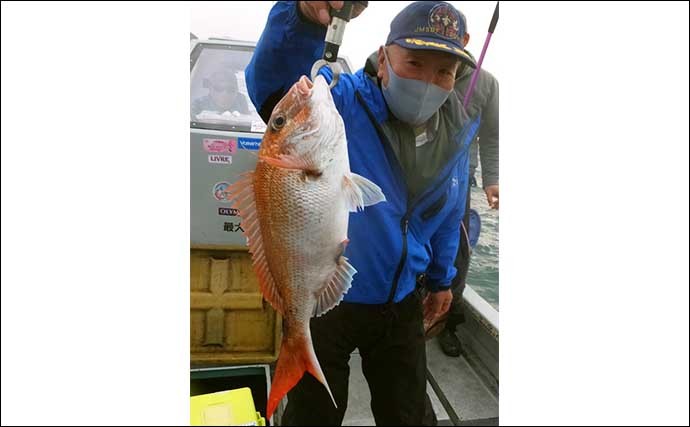 乗っ込みマダイ狙いのタイラバ釣行で本命6匹　「中層まで巻く」が的中