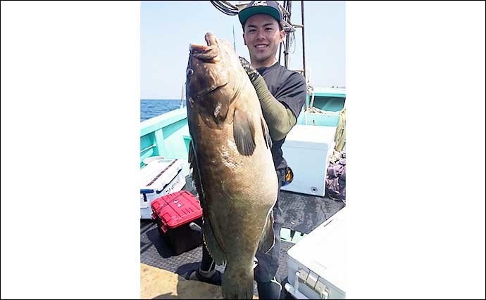 【福岡】沖のエサ釣り最新釣果　活きイカ泳がせで30kg超大型アラ浮上