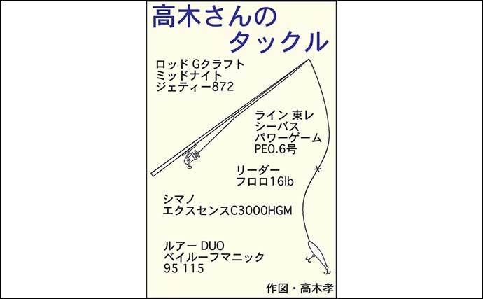 夜のバチ抜けシーバスゲームで60cm級頭に本命2匹　表層でヒット