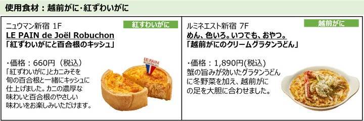 初開催！ルミネ新宿3館「福井 FOOD FAIR」福井のブランド水産物を含む7種の食材を使った、贅沢な期間限定メニューが18ショップ21種類登場