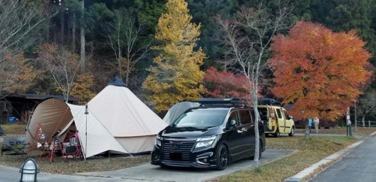 真っ赤な紅葉に映える愛車！秋になったらエルグランドとまた思い出を作りに行こう【あなたの『車×キャンプスタイル』】