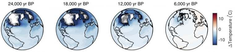 2万4000年間の気候変動が一目で分かる世界気温地図が作られる