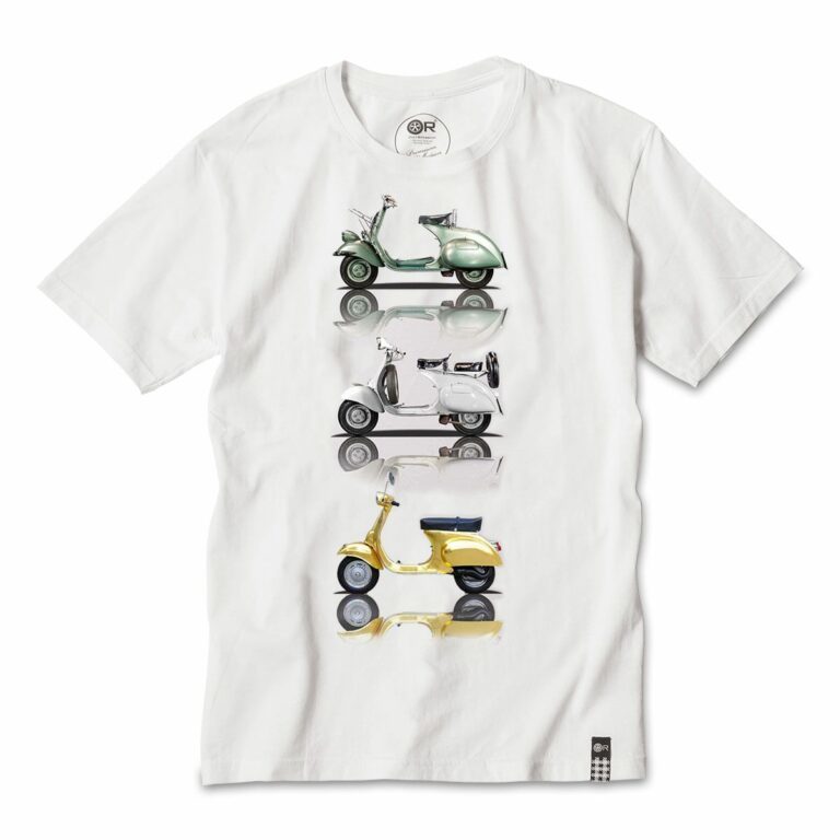 新旧3台が並んだ「VESPA」など イタリア製半袖コットンプリントTシャツ