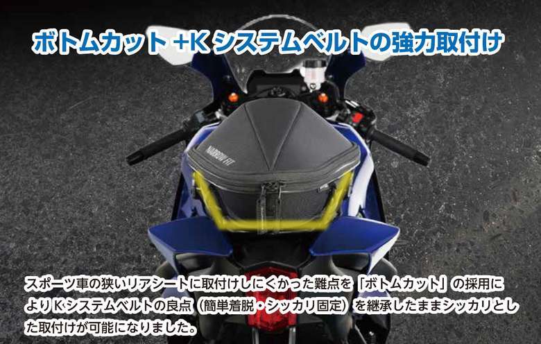 リアシート幅が狭いSSバイクに安定装着 タナックスのナローフィットシートバッグ