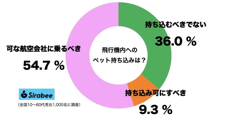 飛行機内への”ペット持ち込み”は可にすべき？　4割は「持ち込むべきでない」