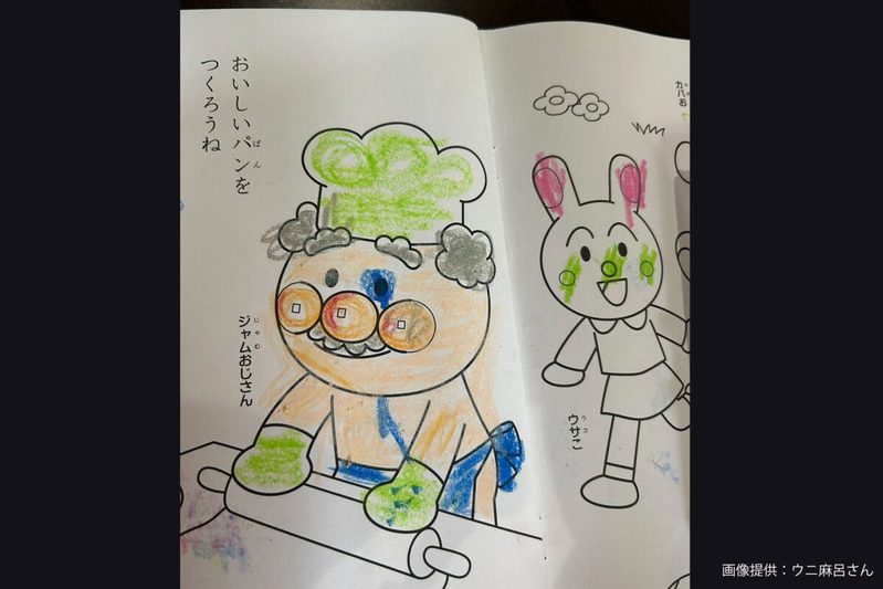 3歳娘のぬり絵、とんでもない忘れ物に目を疑うが…　「将来有望すぎる」と話題に