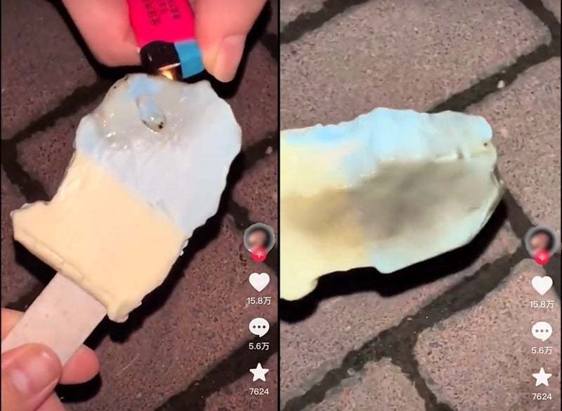 火を当てても溶けない？　中国の高級アイスが大炎上