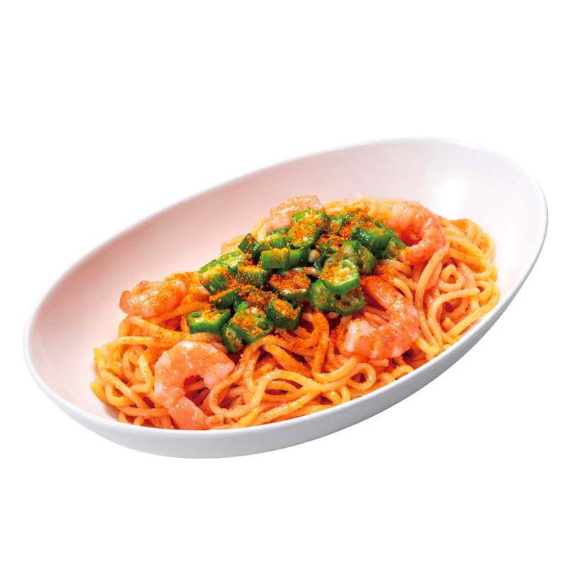 春パスタはプチプチとぷりぷりの共演!海老とオクラの熟成博多明太子の生パスタ2種発売4/13(木)から 老舗・八幡屋礒五郎の一味を効かせた“激辛”も