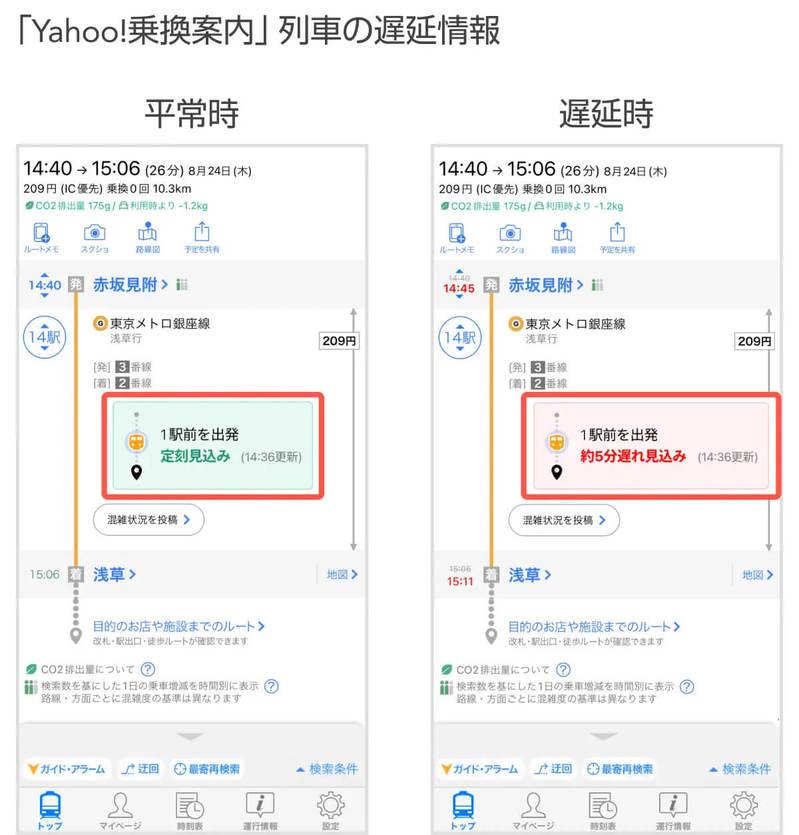 「Yahoo!乗換案内とYahoo!マップ」に嬉しい新機能 – 具体的な遅延時間が瞬時にわかる