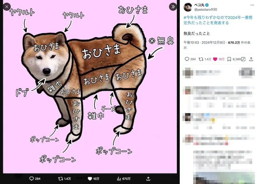 耳はヤクルト、肉球はポップコーン、そしてお尻は……柴犬のにおい分布図に衝撃