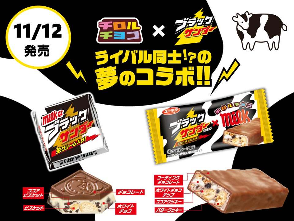 チロルチョコ×ブラックサンダー　ライバル同士!?の夢のコラボでコスパ最強のおいしさ！新商品「チロルチョコ〈ミルクなブラックサンダー〉」発売！「ブラックサンダー チロルチョコミルク味」も同時発売！